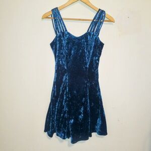 Vintage All That Jazz Crushed Velvet Dress-Small-Skater-Lined-Strappy-Navy-Y2K